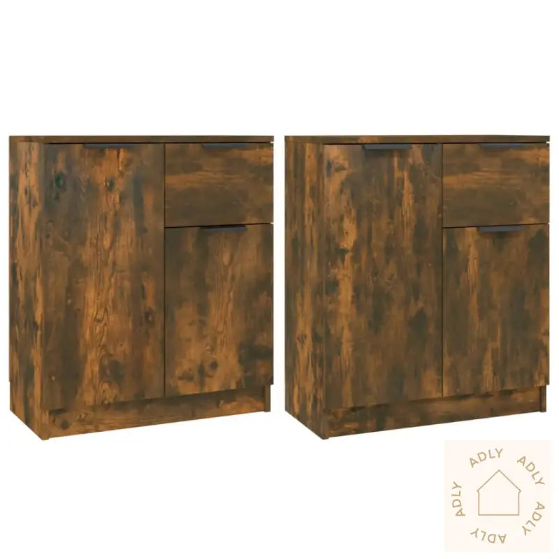 Skjenker 2 Stk Røkt Eik 60X30X70 Cm Konstruert Tre