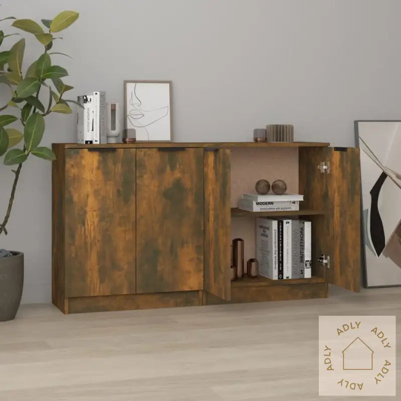 Skjenker 2 Stk Røkt Eik 60X30X70 Cm Konstruert Tre