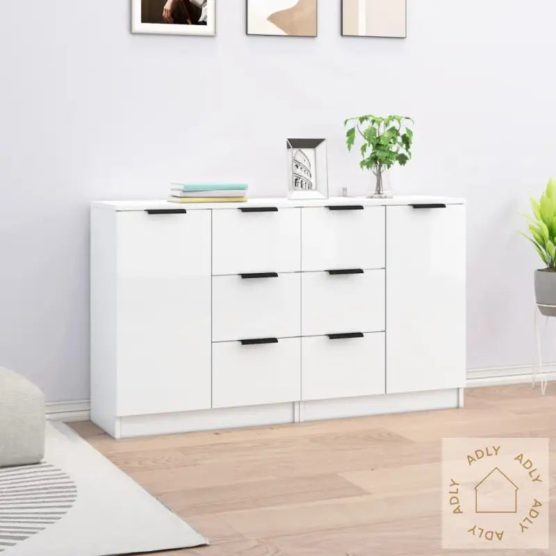 Skjenker 2 Stk Høyglans Hvit 60X30X70 Cm Konstruert Tre