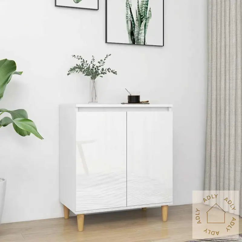 Skjenk Med Ben I Heltre Høyglans Hvit 60X35X70Cm Konstruert Tre