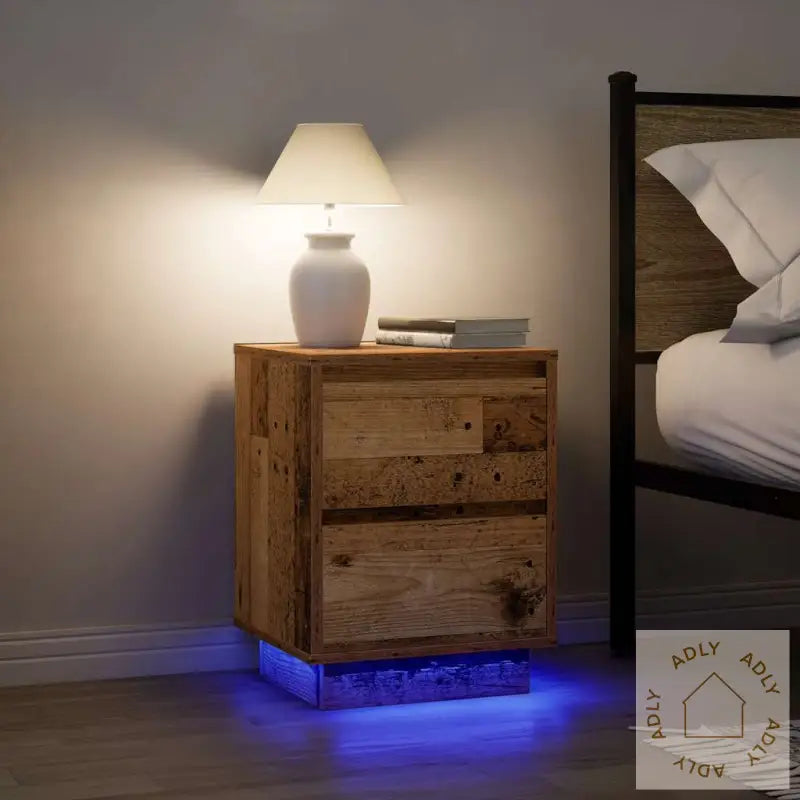 Nattskap Med Led-Lys 2 Stk Gammelt Tre 38X34X50 Cm