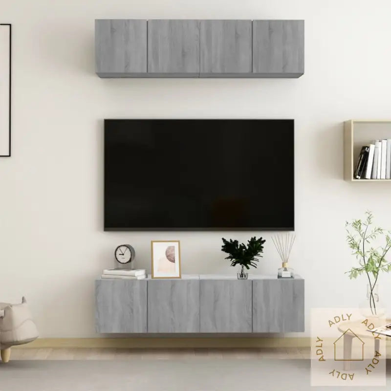 Tv-Benker Vegg 4 Stk Grå Sonoma 60X30X30 Cm Konstruert Tre