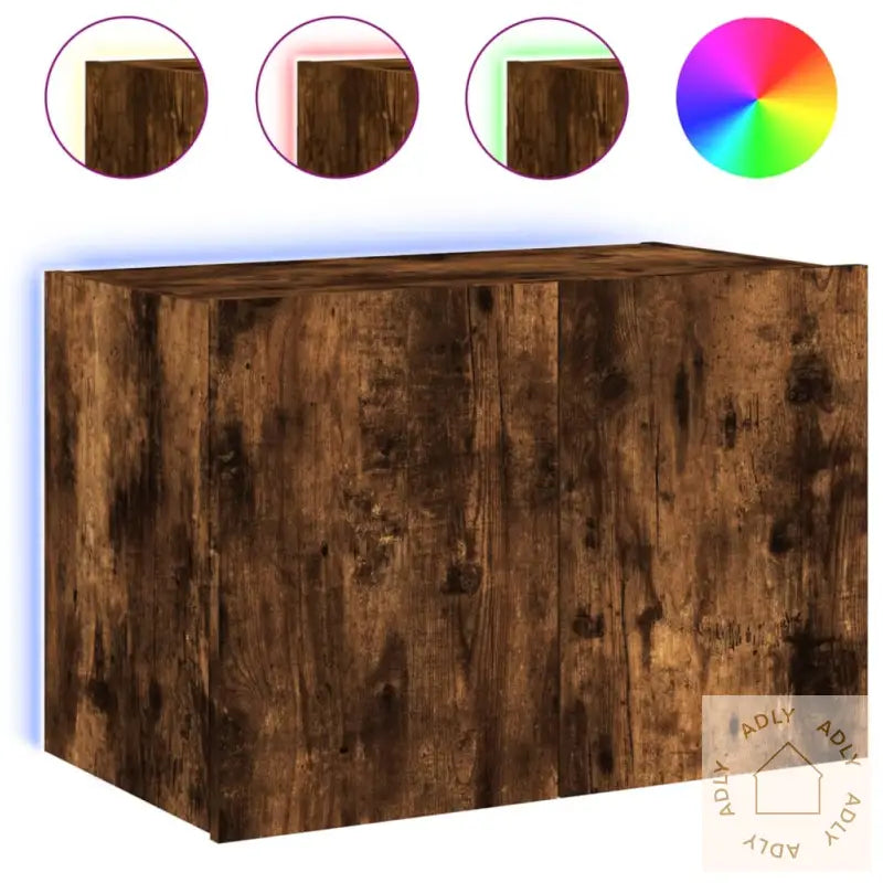 Vegghengt Tv-Benk Med Led Røkt Eik 60X35X41 Cm