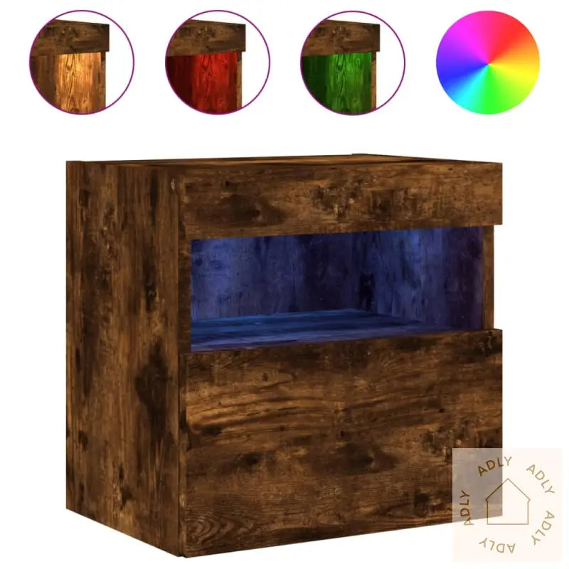 Vegghengt Tv-Benk Med Led-Lys Røkt Eik 40X30X40 Cm