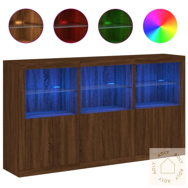 Skjenk Med Led-Lys Brun Eik 181,5X37X100 Cm