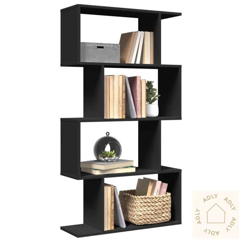 Romdeler Bokhylle 4 Etasjer Svart 70X24X129 Cm Konstruert Tre