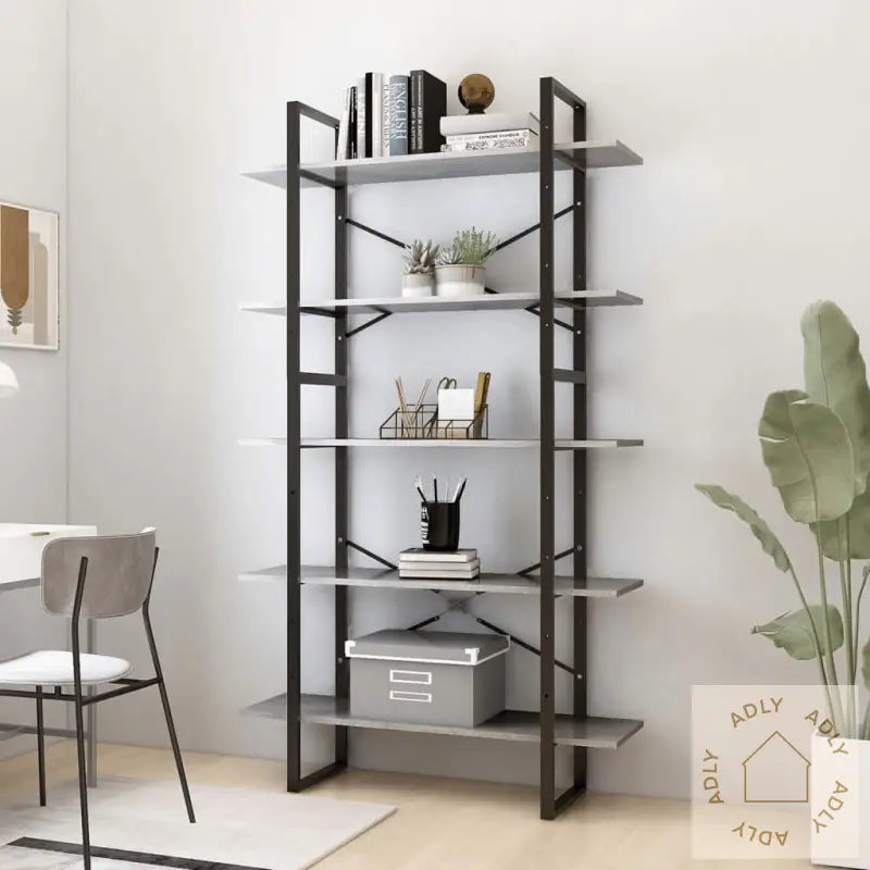 Bokhylle 5 Nivåer Betonggrå 100X30X175 Cm Sponplate