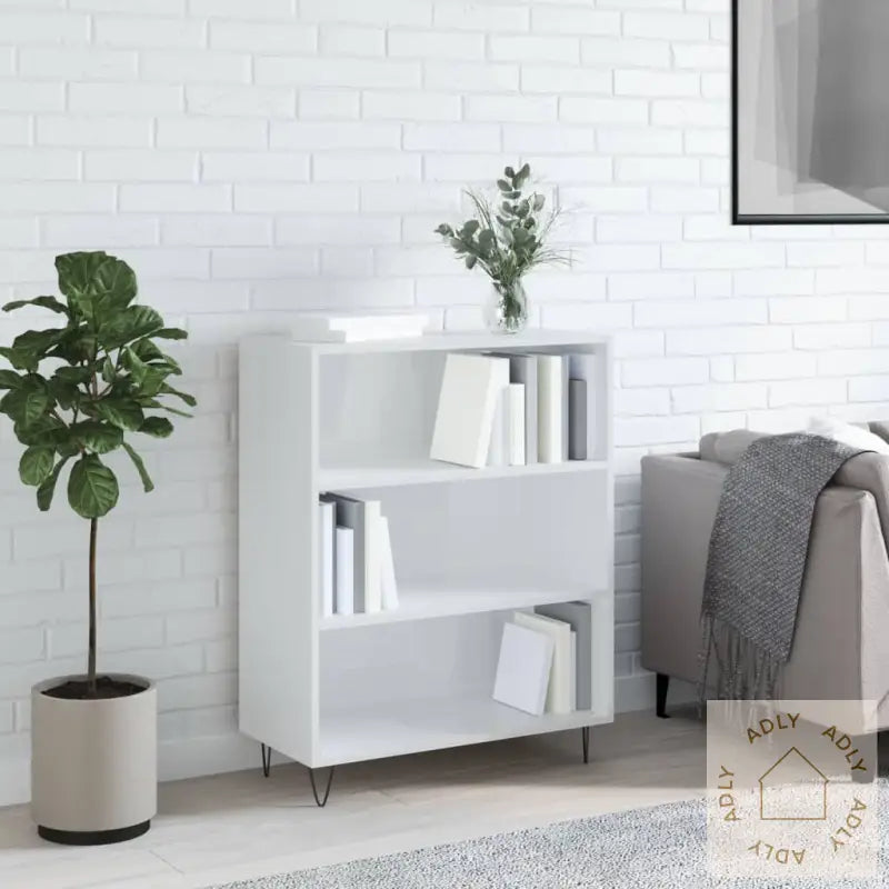 Bokhylle Høyglans Hvit 69,5X32,5X90 Cm Konstruert Tre