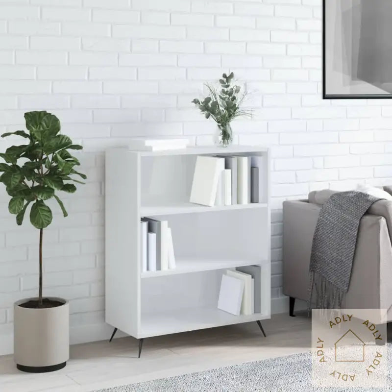 Bokhylle Høyglans Hvit 69,5X32,5X90 Cm Konstruert Tre