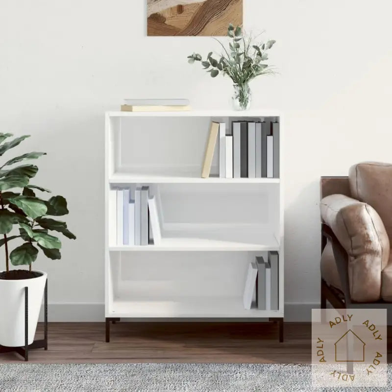 Bokhylle Høyglans Hvit 69,5X32,5X90 Cm Konstruert Tre