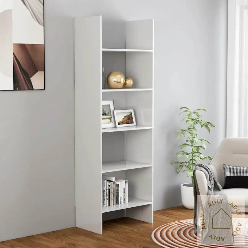 Bokhylle Høyglans Hvit 60X35X180 Cm Konstruert Tre