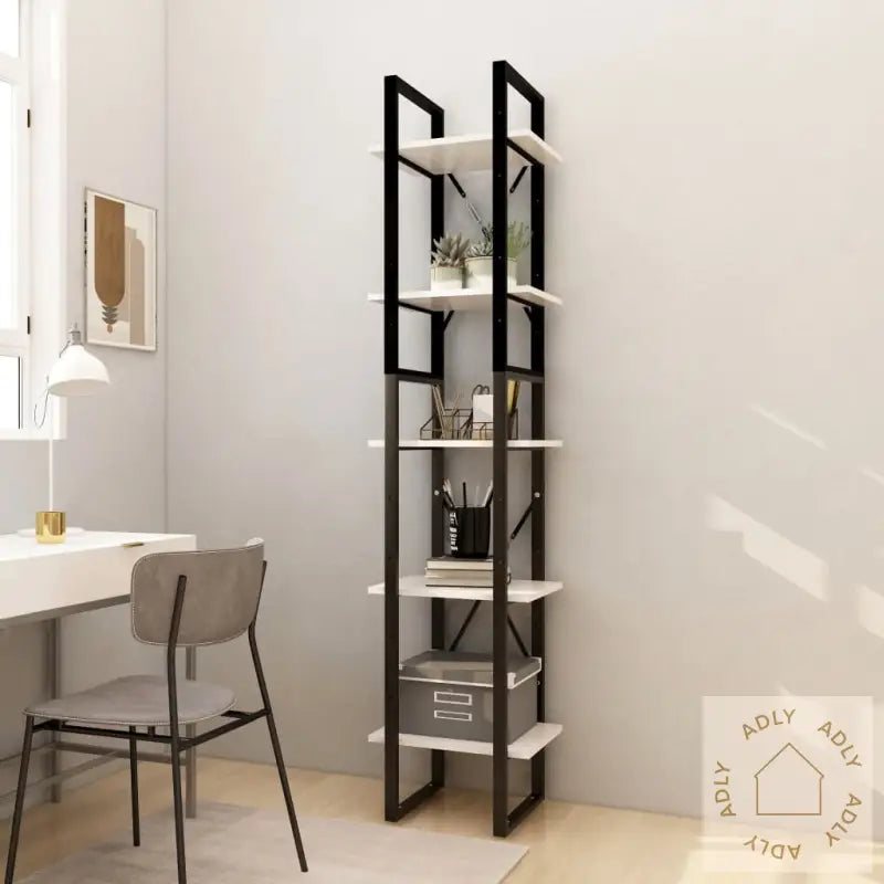 Bokhylle 5 Etasjer Hvit 40X30X175 Cm Heltre Furu