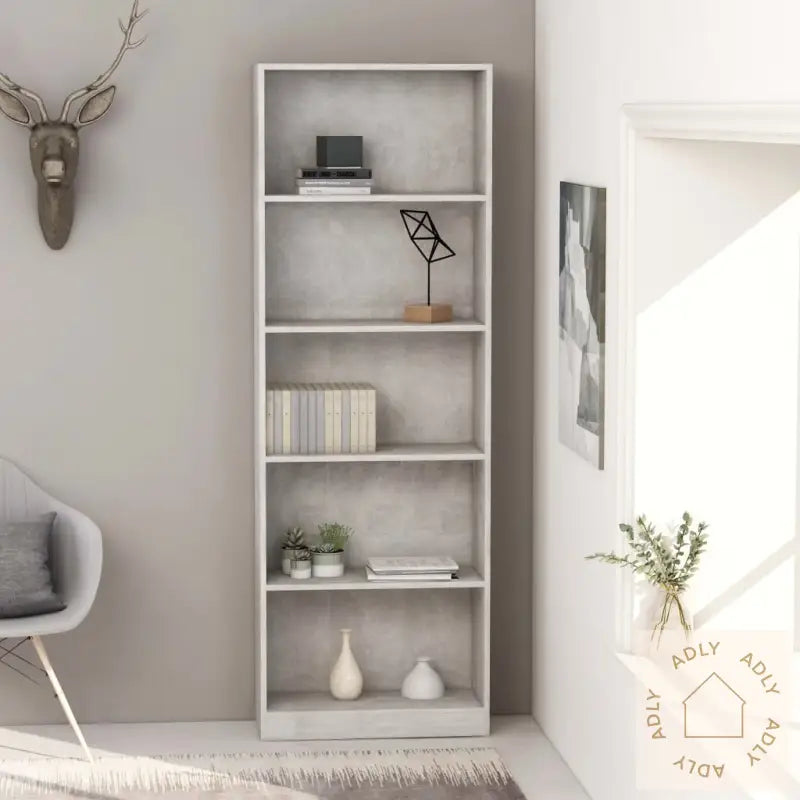Bokhylle 5 Nivåer Betonggrå 60X24X175 Cm Konstruert Tre