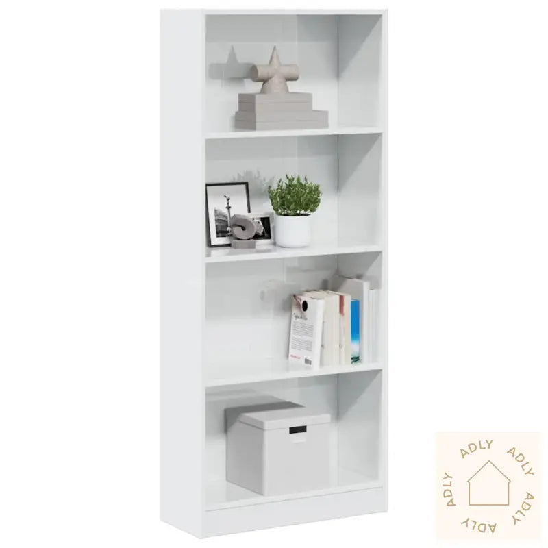 Bokhylle Høyglans Hvit 60X24X143 Cm Konstruert Tre