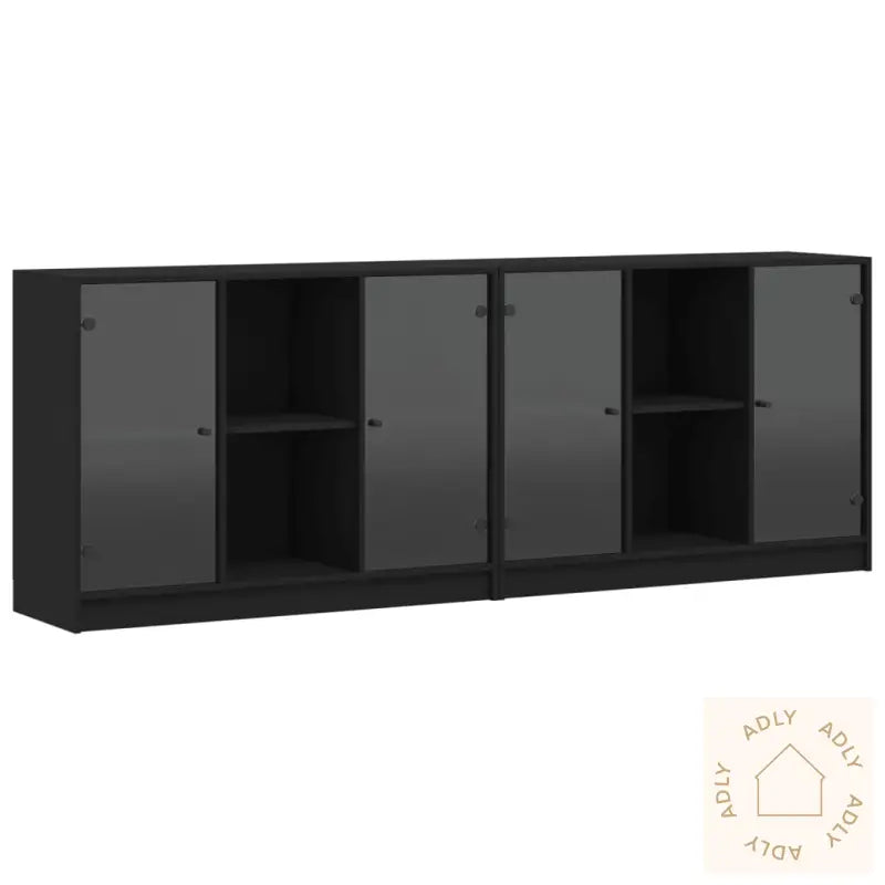 Bokhylle Med Dører Svart 204X37X75 Cm Konstruert Tre