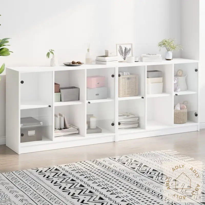 Bokhylle Med Dører Hvit 204X37X75 Cm Konstruert Tre