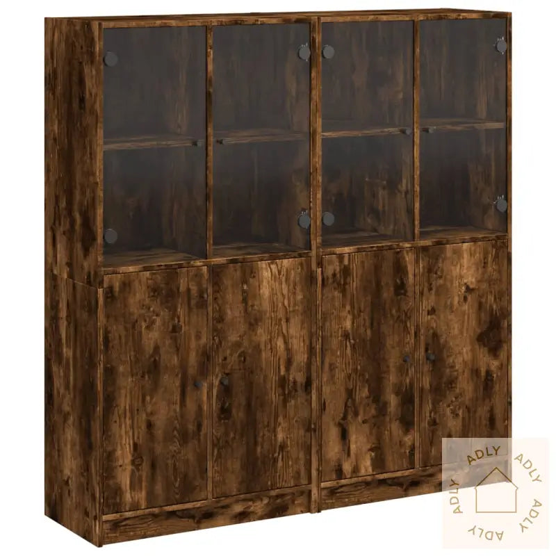 Bokhylle Med Dører Røkt Eik 136X37X142 Cm Konstruert Tre