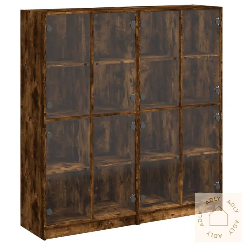 Bokhylle Med Dører Røkt Eik 136X37X142 Cm Konstruert Tre