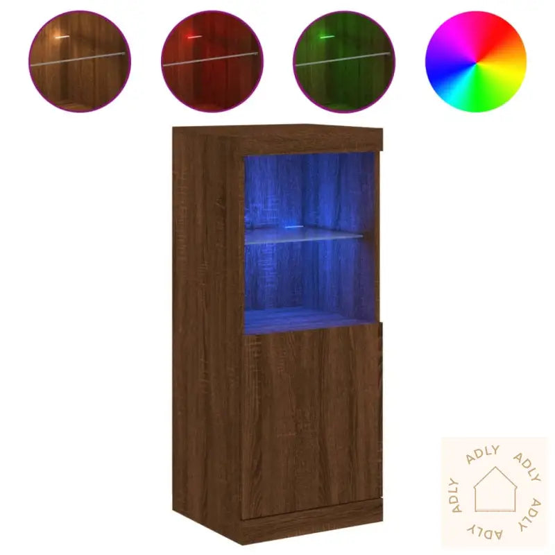 Skjenk Med Led-Lys Brun Eik 41X37X100 Cm