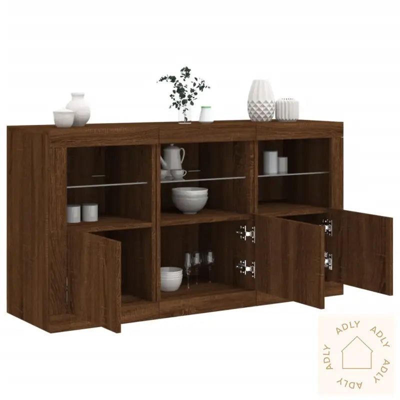 Skjenk Med Led-Lys Brun Eik 123X37X67 Cm