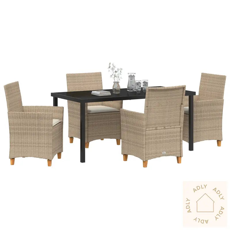 Hage Spisesett Med 5 Deler Og Puter I Beige Polyrotting