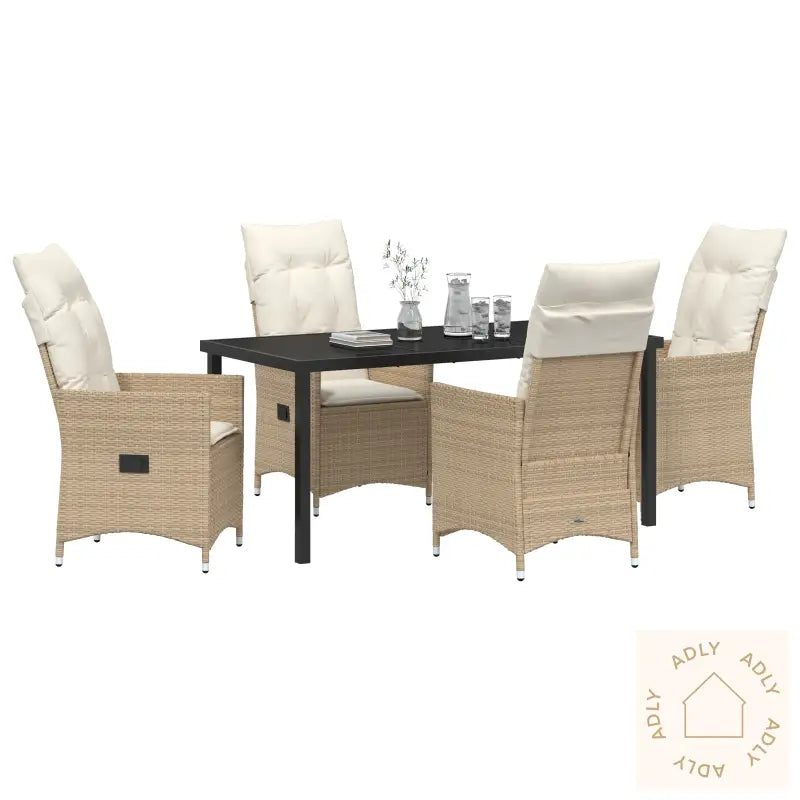 5 Deler Hagediningsett Med Puter Beige Polyrotting
