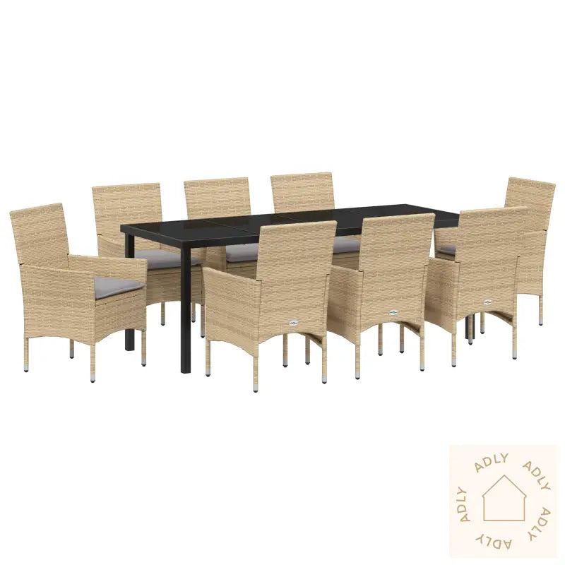 9 Delt Hage Spisesett Med Puter Beige Poly Rattan