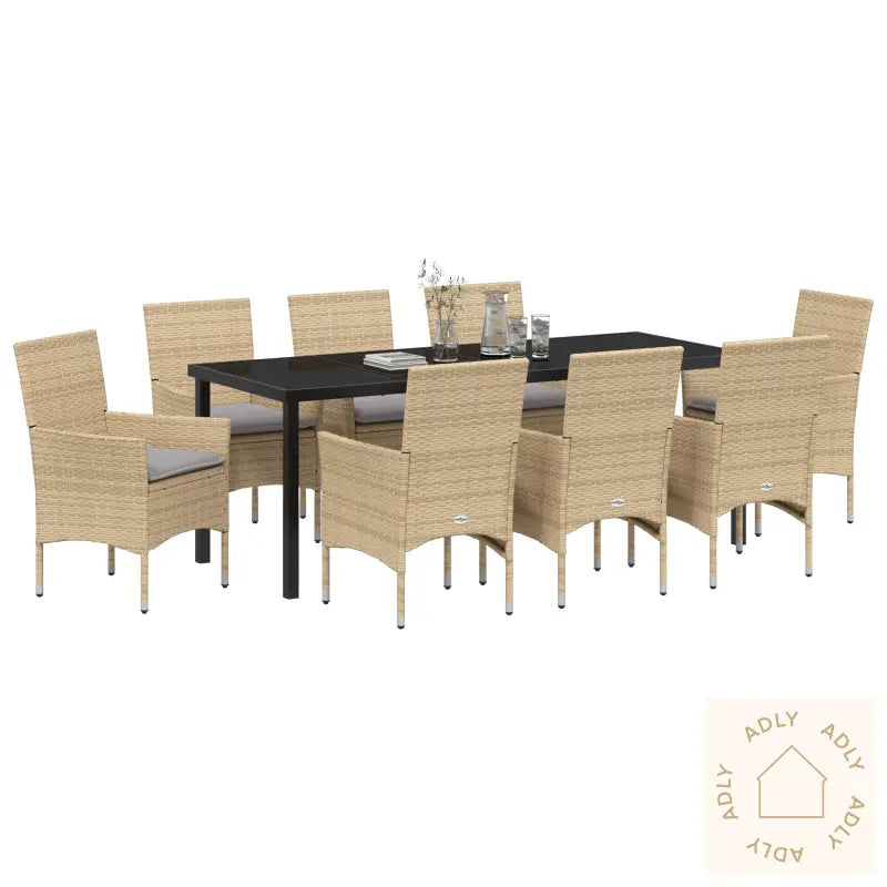 9 Delt Hage Spisesett Med Puter Beige Poly Rattan