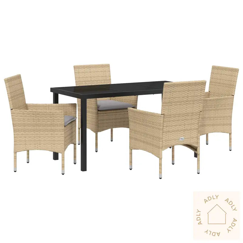 5-Delt Hage Spisesett Med Puter Beige Poly Rattan