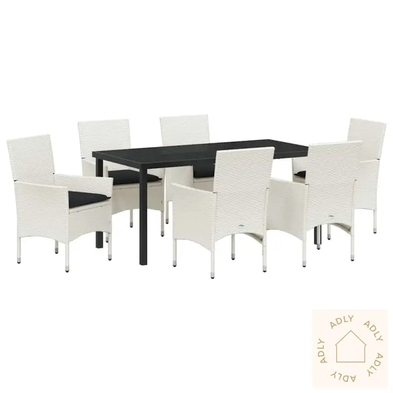 7-Delt Hagespisestue Med Puter, Hvit Poly Rattan