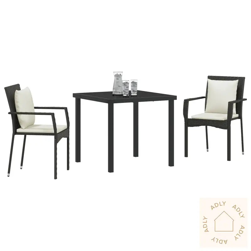 3 Delers Hage Spise Set Med Puter Svart Poly Rottning