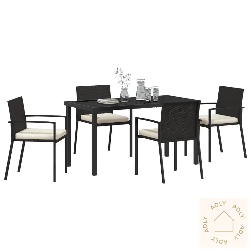 5 Dels Hage Spisestel Svart Poly Rottning