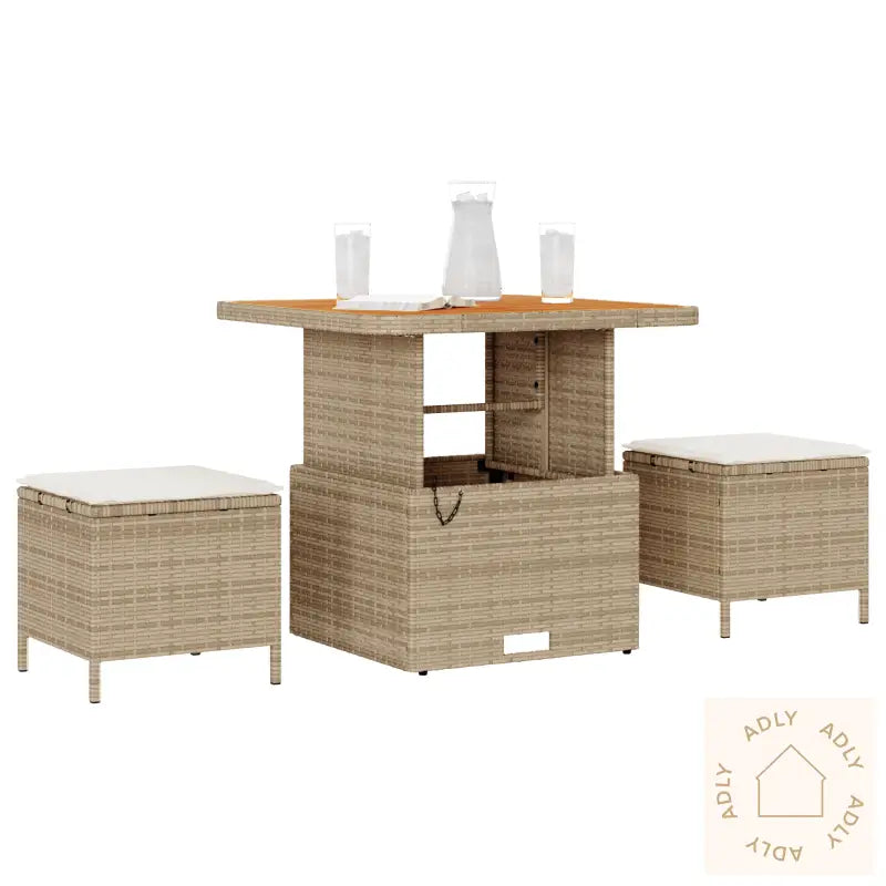 3-Delt Hage Spisegruppe Med Puter Beige Poly Rattan Akasietre