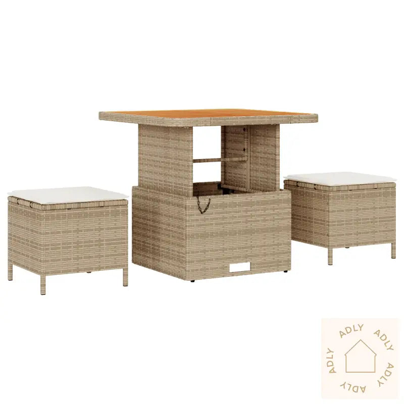 3-Delt Hage Spisegruppe Med Puter Beige Poly Rattan Akasietre