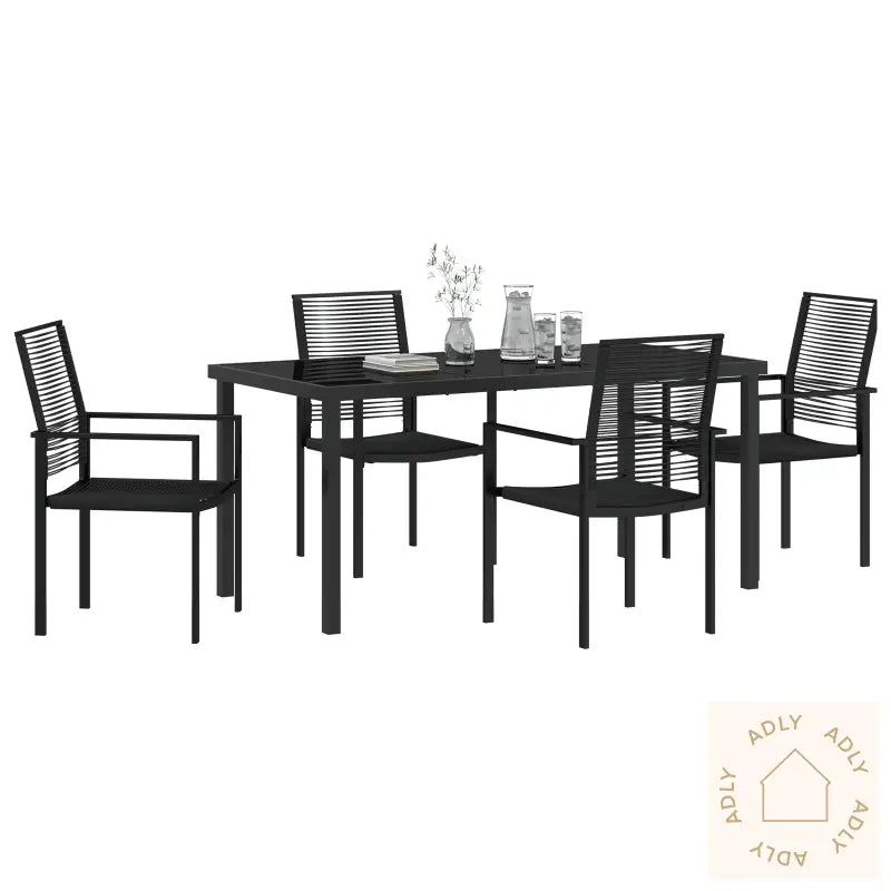 5-Delt Hage Spisebordsett Svart Pvc Rattan