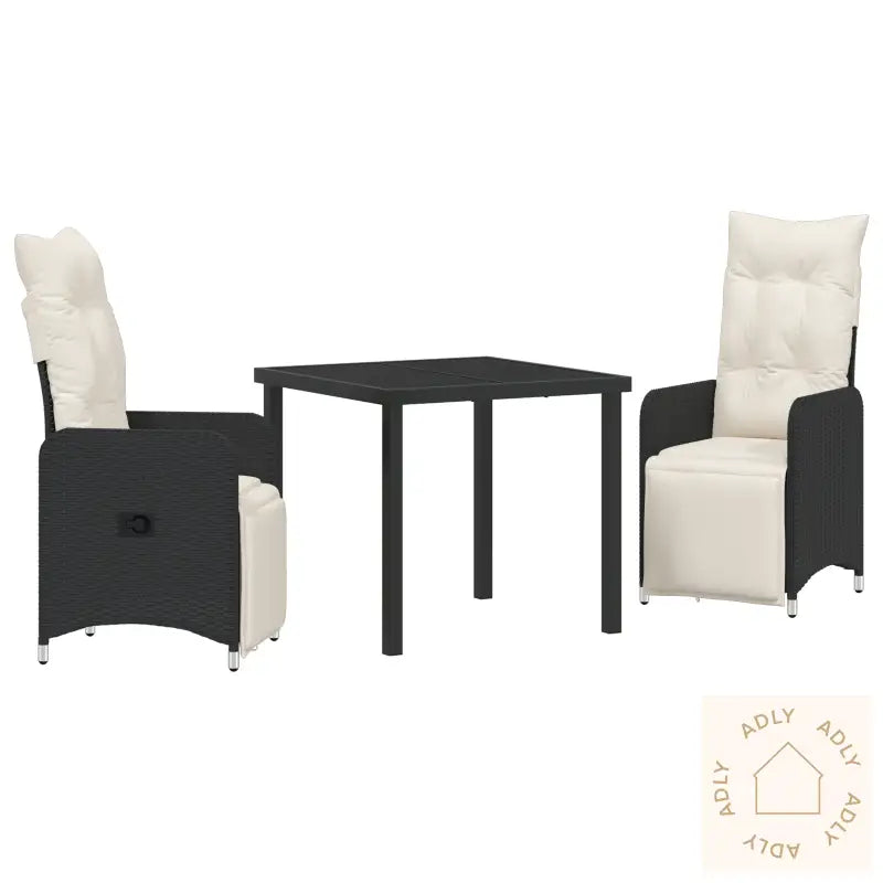 3 Delt Hage Spise Sett Med Puter Svart Poly Rattan