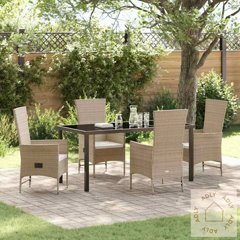 Utendørs Stoler Sett 5 Pcs Beige Og Kremhvitt 160 X 80 X 73 Cm