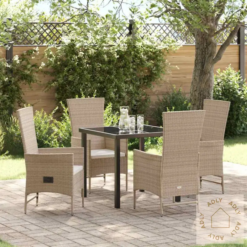 Utendørs Stoler Sett Med Pute 5 Pcs Beige 80 X 80 X 73 Cm