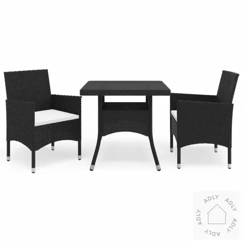Hagespisegruppe 3 Deler Polyrotting Og Herdet Glass Svart