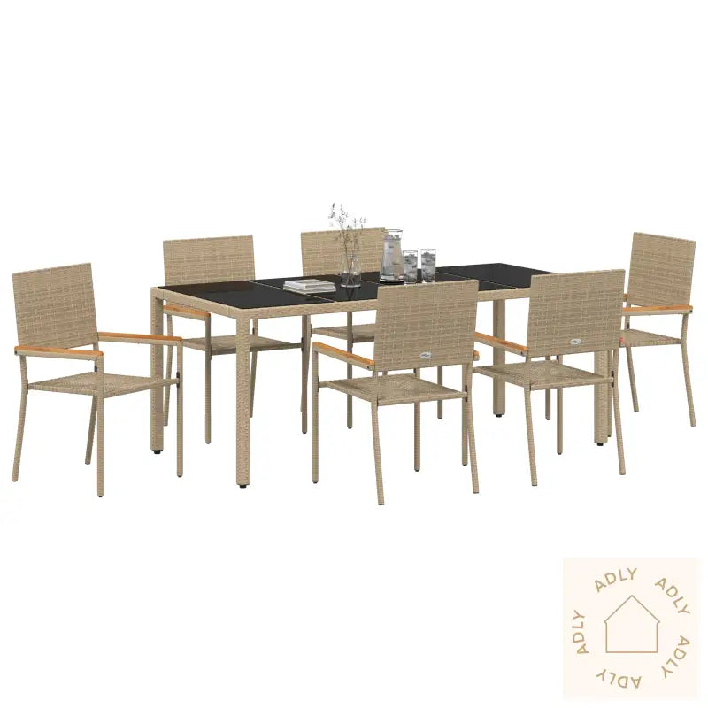7-Delt Hage Spisebordsett Beige Polyrotting