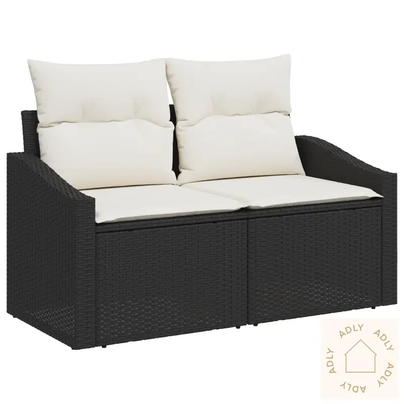 2-Seters Hagesofa Med Puter Svart Polyrotting