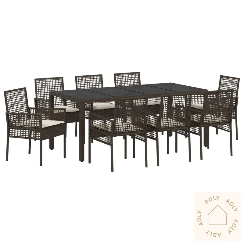 9-Delt Hagemøbelsett Brun Poly Rattan