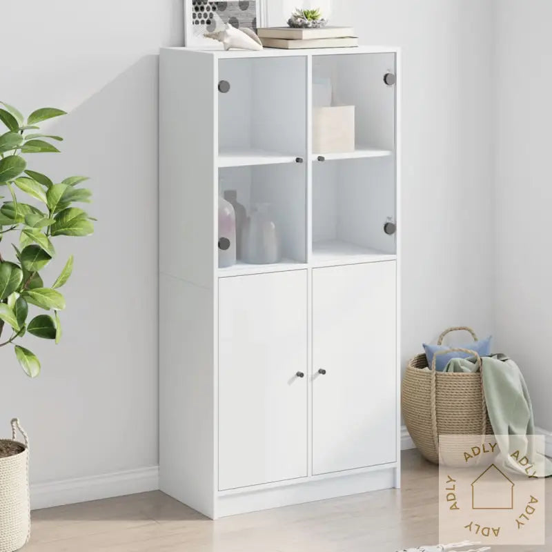 Highboard Med Dører Hvit 68X37X142 Cm Konstruert Tre