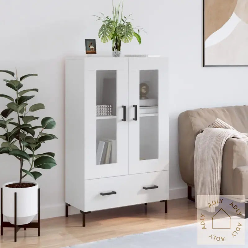 Highboard Høyglans Hvit 69,5X31X115 Cm Konstruert Tre
