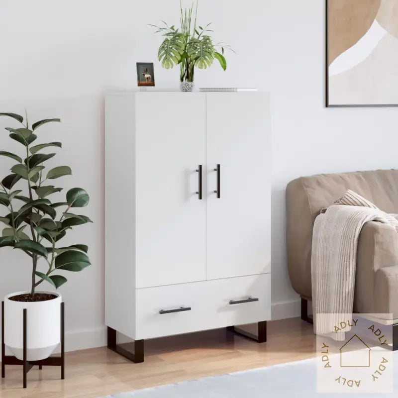 Highboard Høyglans Hvit 69,5X31X115 Cm Konstruert Tre