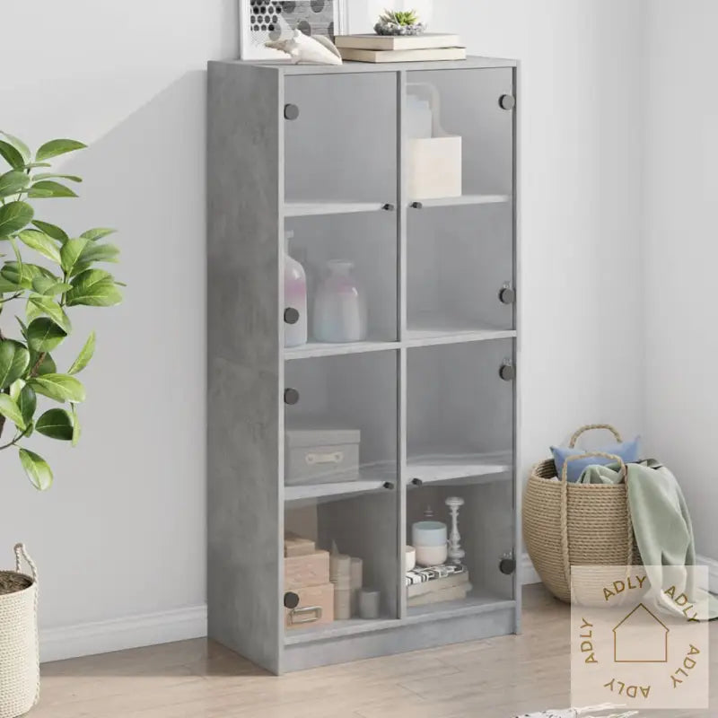 Highboard Med Dører Betonggrå 68X37X142 Cm Konstruert Tre