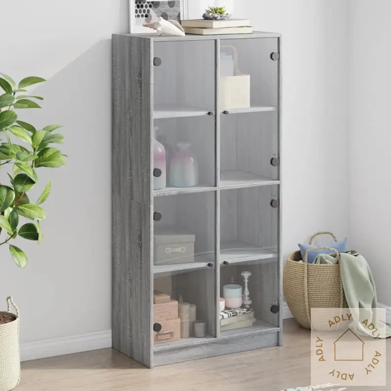 Highboard Med Dører Grå Sonoma 68X37X142 Cm Konstruert Tre