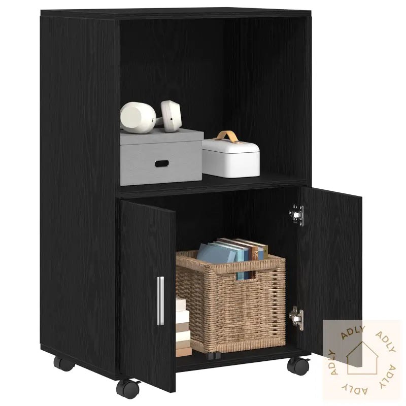 Rulleskap Svart Eik 55X40X91 Cm Konstruert Tre