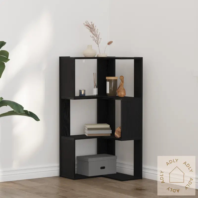 Hjørnebibliotek 3-Nivå Svart Eik 50X50X102 Cm Komprimert Tre