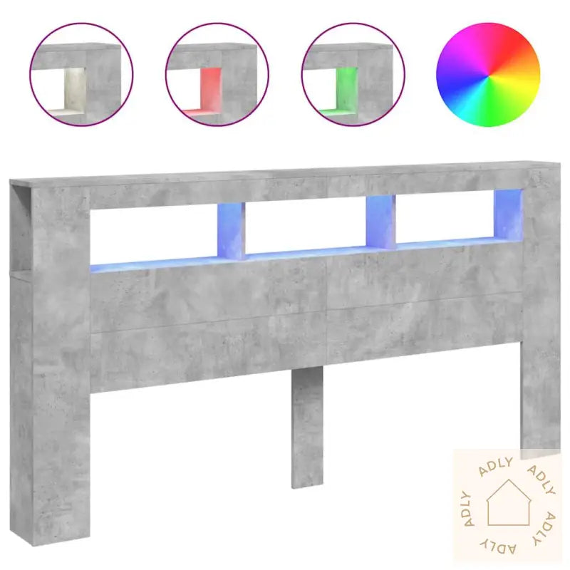 Sengegavl Med Led Betonggrå 200X18,5X103,5 Cm Konstruert Tre